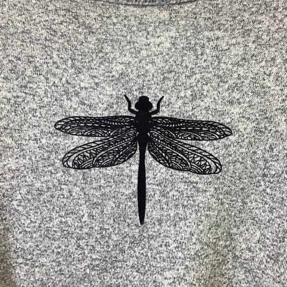 Hand Printed Upcycled Girls Medium Dragonfly Ruffled Long Sleeve Hi Low Sweater - Picture 2 of 6